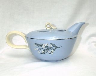 Homer Laughlin Jubilee Skytone Stardust Blue And Floral Spray 4 - 5 Cup Teapot