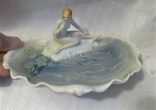 KARL ENS Vintage Porcelain Trinket / Condiment Dish Germany - Nymph with Frog 7