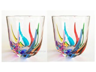 " Venetian Carnevale " Stemless Wine Glasses / Old Fashioned Glasses - Set Of Two
