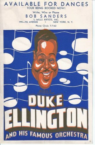 Duke Ellington Concert Booking Flyer From Mills Artists,  Inc.  Ca 1930 