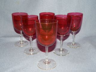 Set 6 Antique Victorian Cranberry Glass Wine Glasses 19thc Christmas Table