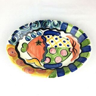 Vicki Carroll Pottery Splish Splash Fish 12 " Oval Platter Signed Vintage
