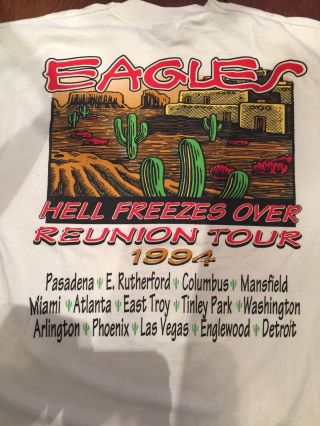 Hotel California Eagles Hell Freezes Over 1994 Tour Concert T Shirt XL RARE 4