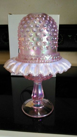 Rare Vintage Fenton Iridized Pink Hobnail 3 Piece Fairy Lamp/light Tall