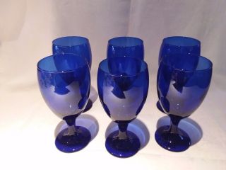 6 Dark Cobalt Blue Stemmed Goblets 16 Oz Glasses Water Iced Tea Vintage