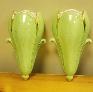 Rare Vintage Royal Winton Grimwades Green Wall Pocket Vases 2