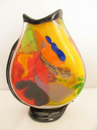 Murano Art Glass Vase Multicolor Gold Flecks Signed