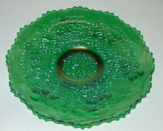 Rare Carnival Glass Plate Many Loops & Bearded Blackberry Iridescent Green