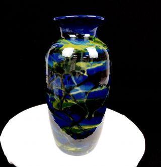 Studio Art Pottery Blue And Form Strokes Motif 11 1/8 " Vase