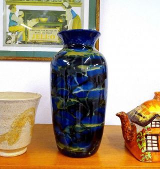 STUDIO ART POTTERY BLUE AND FORM STROKES MOTIF 11 1/8 
