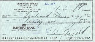 Actress Genevieve Bujold Autograph Signed 1989 Bank Check