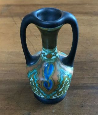 Vintage Miniature Holland Gouda Collier Small Art Deco Pottery 2 - Handled Vase