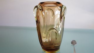 Murano Glass Amber Shoulder Vase. ,  Large 20cm,  Heavy 1.  6kg