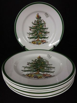 Spode Copeland Old Mark 10 1/2 " Christmas Tree Dinner Plates Set Of 6