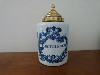 Oud Delft Large Tobacco Jar With Brass Lid " Bethlehem "