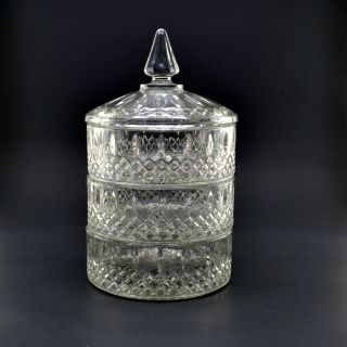 Vintage Indiana Brilliant Glass 3 Tier Candy Dish W/ Matching Lid