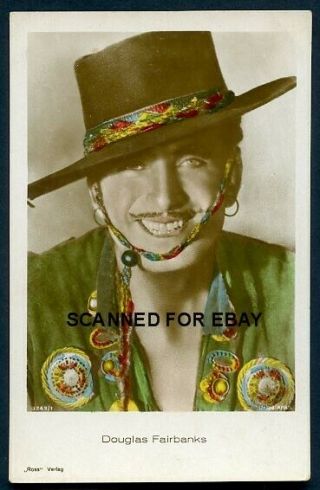 Douglas Fairbanks Orig Vint Hand Colour Tinted Ross Verlag 1920s Photo Postcard