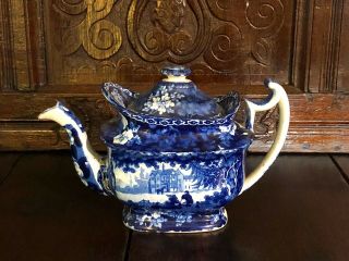 Historical Dark Blue Staffordshire Teapot Circa 1825