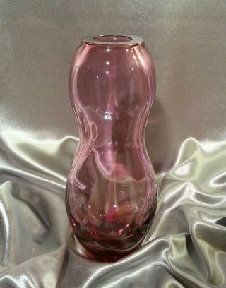 Vintage Cranberry Hand - Blown Murano Art Glass Gourd Vase - Signed Italia