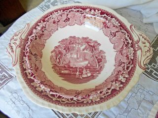 MASON ' S PINK RED VISTA ROUND FOOTED COVERED CASSEROLE DISH BOWL 4