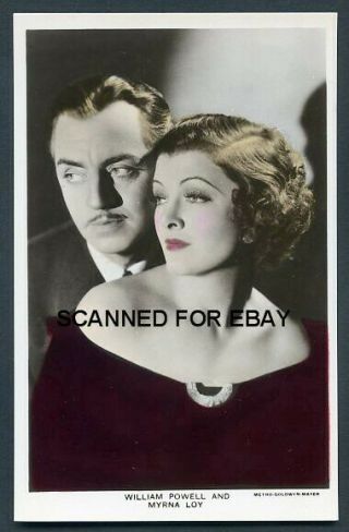 William Powell & Myrna Loy Orig Vint Picturegoer Tinted 1930s Photo Postcard