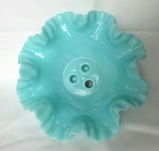 Vintage Fenton Turquoise Blue Milk Glass Hobnail Epergne Flower Vase 8