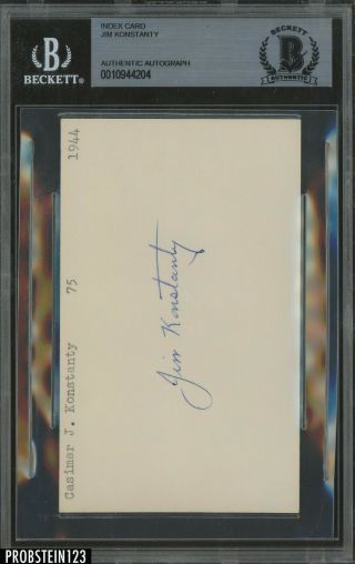 Jim Konstanty Signed Index Card Auto Autograph Bgs Bas Certified Authentic