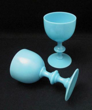 Antique Pair Vallerysthal Portieux French Blue Opaline Glasses Goblets France 2