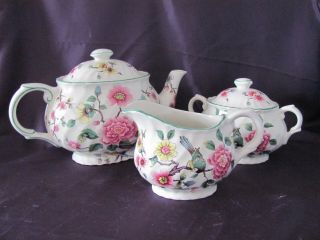 James Kent Ltd - Old Foley - Chinese Rose Teapot,  Sugar & Creamer Set