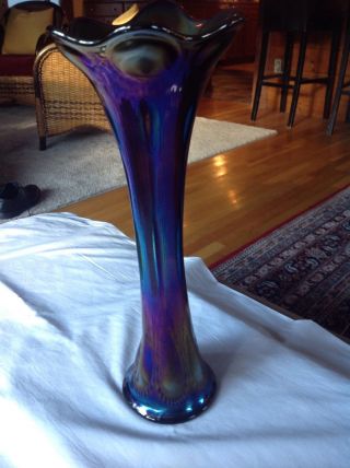 Vintage Imperial Carnival Glass 12 " Beaded Bulls Eye Vase Purple Amethyst