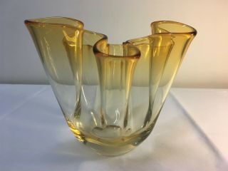 Chalet Lorraine Art Glass Bowl Vase Canada Vintage.  Yellow Or Amber