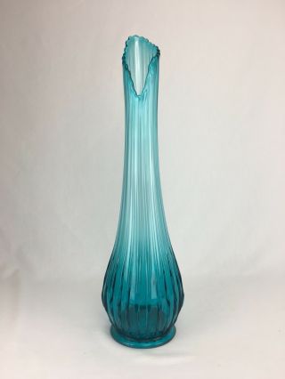 Vintage L.  E.  Smith Slag Glass Light Blue Stretch Swung Floor Vase Large 24” Mcm