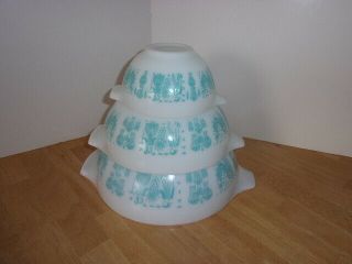 3 Vintage Pyrex Amish Butterprint Cinderella Mixing Bowls 444 443 & 441
