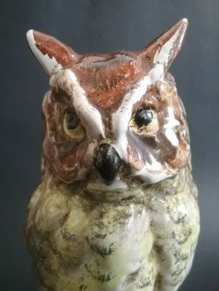 Vintage Majolica Owl Figurine Gorgeous Colors 7 3/4 Inches High