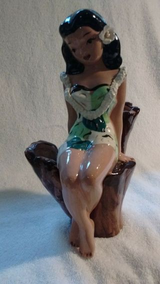 Delee Art Hawaiian Lady Lelani Sitting,  Has Applied Lei California Pottery 1940 