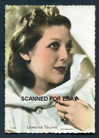 Loretta Young Glamour Vintage 1930s French Colour Postcard