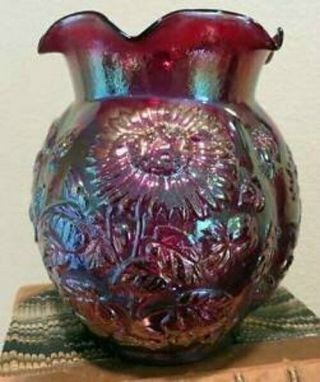 Rare Imperial Electric Ruby Red Carnival Glass 6 " Sunflower Vase