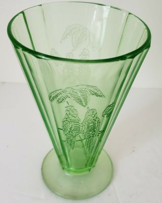 Parrot Sylvan Green Depression Glass Footed Tumbler - C1931 - 32