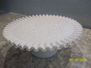 Vtg Fenton Glass Silver Crest Spanish Lace Pedestal Footed Cake Stand Plate