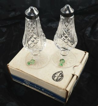 Waterford Crystal Footed Salt And Pepper Shakers Deep Cut W Box Ireland Vintage