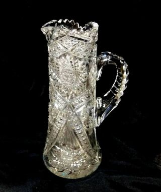 Antique Abp American Brilliant Cut Glass Tall 11 " Pitcher Very Pretty