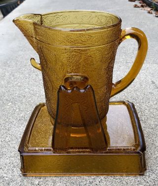 Antique Vintage Eapg Glass Tilting Pitcher Tree Of Life Amber Color