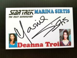 " Star Trek Tng " Marina Sirtis " Deanna Troi " Autographed 3x5 Index Card