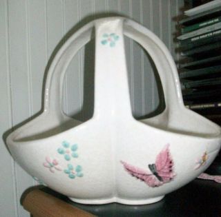 Vintage Large 1956 Hull Pottery Butterfly Basket 3 Handles 10 1/2 " X 11/2 " Rare