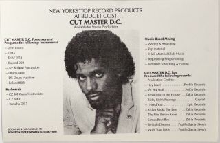 Cut Master D.  C.  - Very Rare Studio Production Promo Card 5 1/2 X 8 1/2