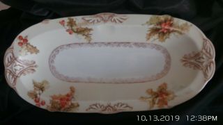 Antique Ohme Silesia Old Ivory Porcelain Holly Berry Celery Plate