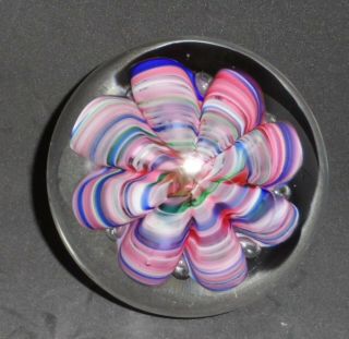 Joe St.  Clair Large Heavy Art Glass Paperweight Pink Blue Red 4 " Across