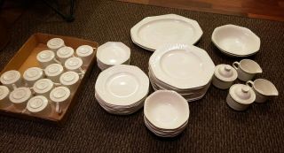 Large 69 Pc Set Alegre Arita By Santa Clara White Dinner Salad Plates Bowls,