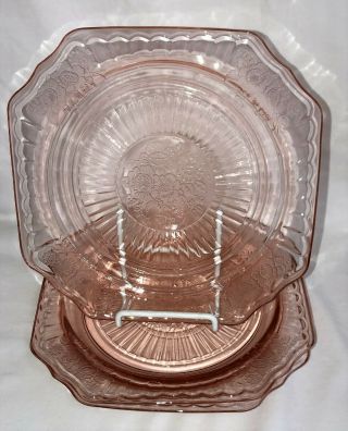4 Anchor Hocking Mayfair/open Rose Pink 8 1/2 " Luncheon Plates
