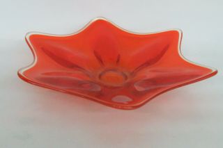 Mid Century Modern Art Glass Persimmon Orange Sunburst Petal Bowl Dish 1181b